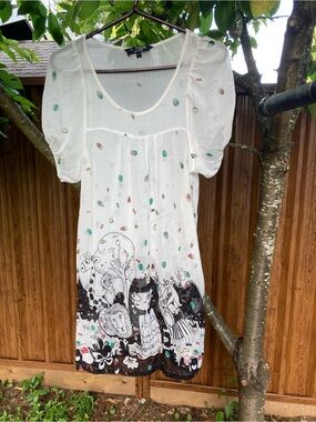 La Compagnie des Petits White Printed Short Puff Sleeve Dress